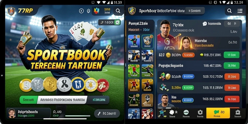 Tampilan menarik dari aplikasi Sportsbook 77RP di layar smartphone.