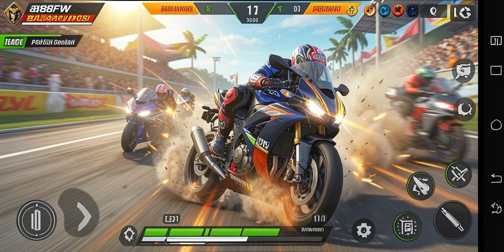 Gameplay seru dari 888FW dengan balapan motor yang menegangkan.