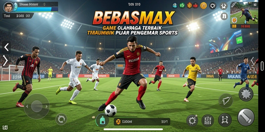 Screenshot gameplay BEBASMAX menampilkan aksi seru di lapangan olahraga.
