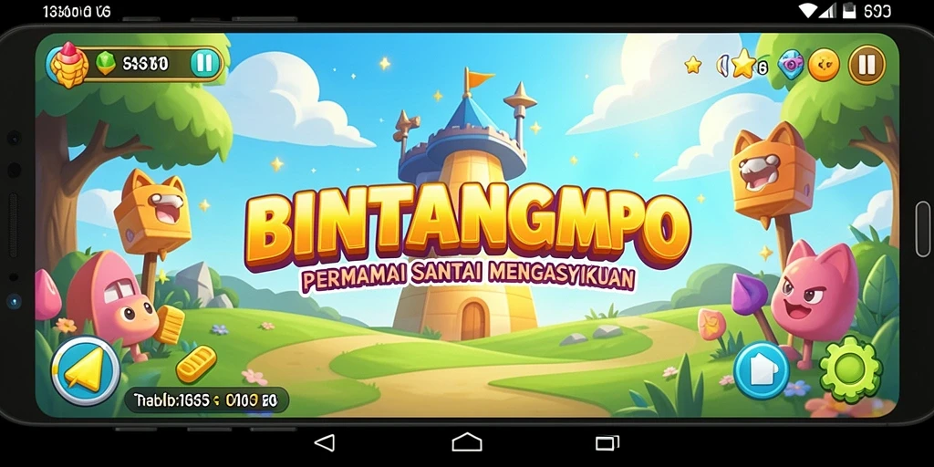 Screenshot gameplay BINTANGMPO menunjukkan karakter lucu dan tantangan seru.