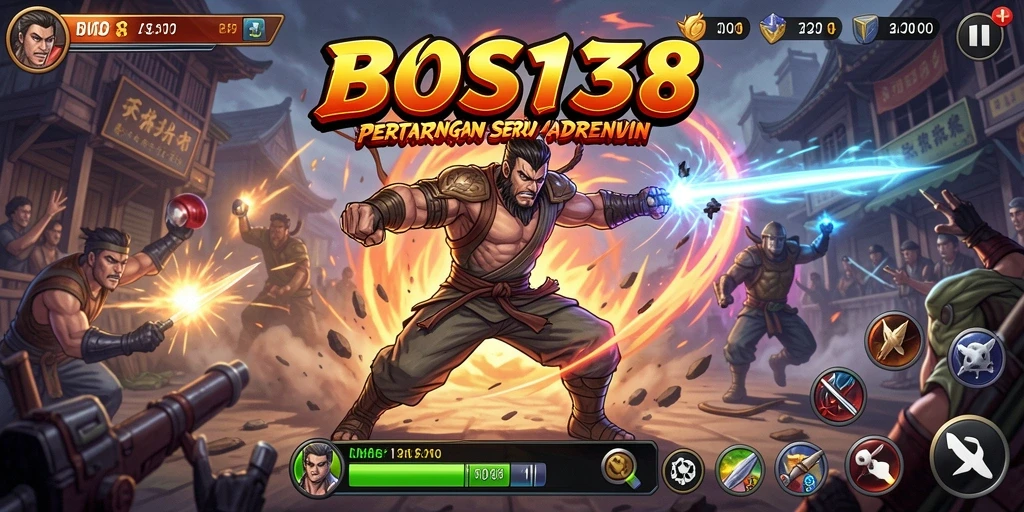 Screenshot utama BOS138 menampilkan momen pertarungan epik antara karakter.