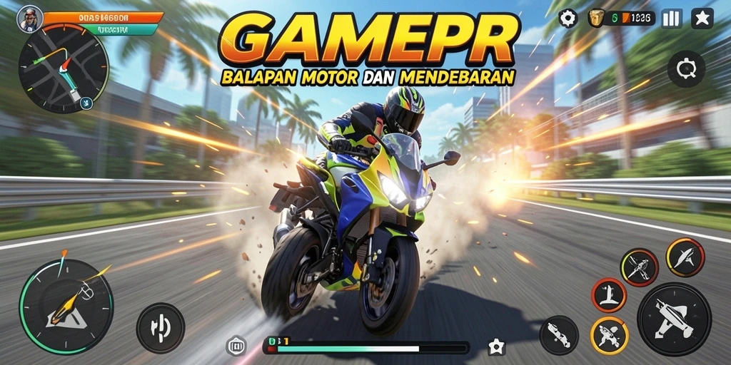 Screenshot GAMERP menunjukkan aksi balap motor yang mendebarkan dan seru.