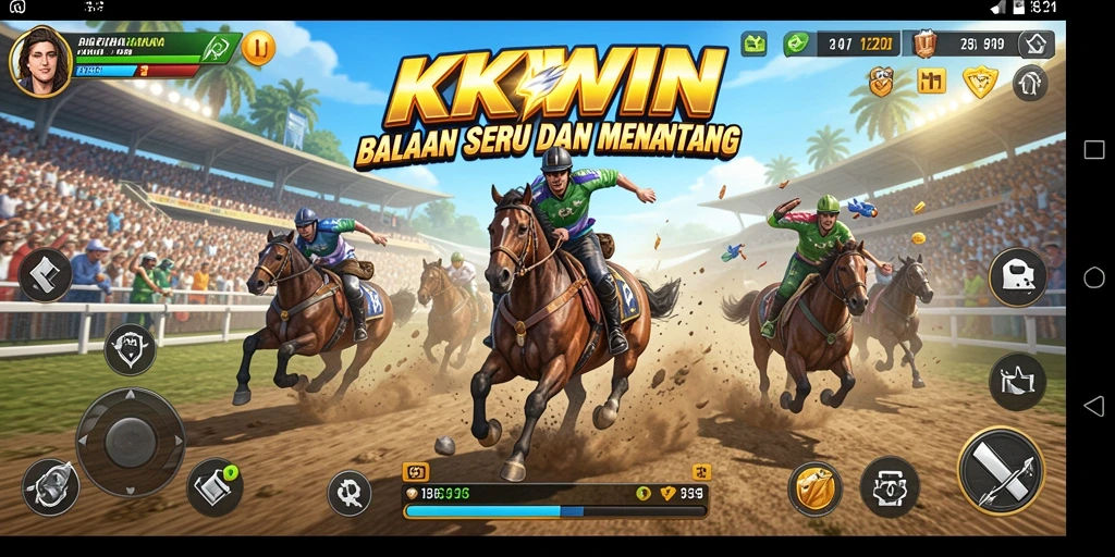 Screenshot KKWIN menampilkan balapan intens dan grafis yang menakjubkan.