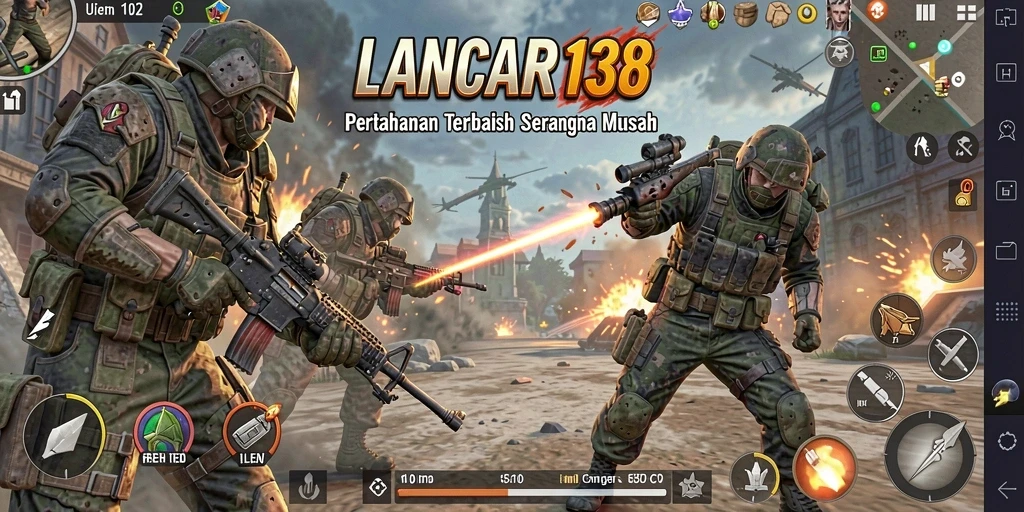 Tampilan gameplay <strong>LANCAR138</strong> yang seru dalam mempertahankan markas dari serangan musuh.