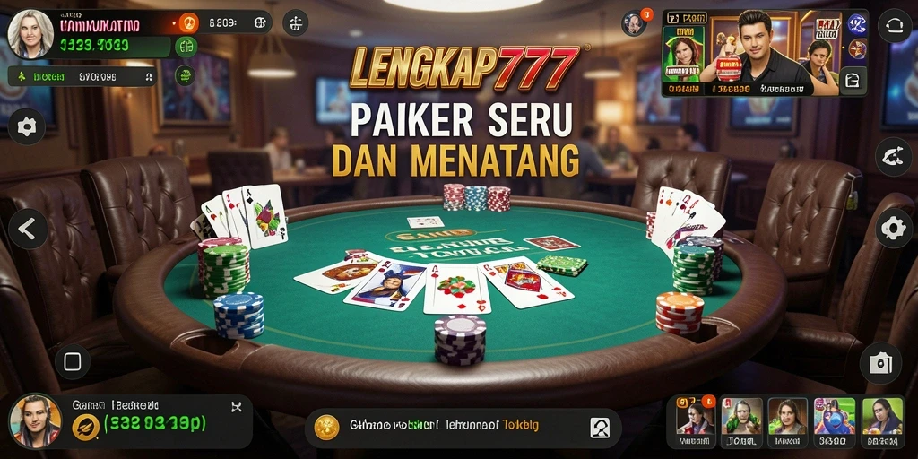 Tangkapan layar permainan LENGKAP777 yang menarik dengan pemain poker sedang bertanding.