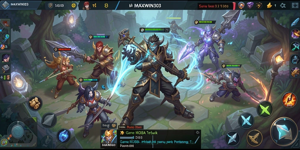 Screenshot gameplay <strong>MAXWIN303</strong> menunjukkan pertarungan intens antara berbagai hero.