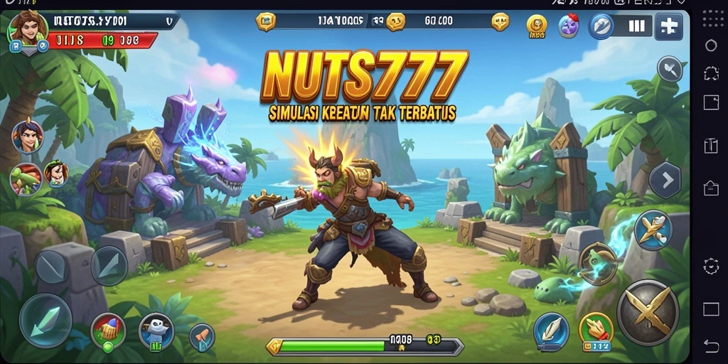 Gameplay seru NUTS777 dengan desain dunia kreatif.