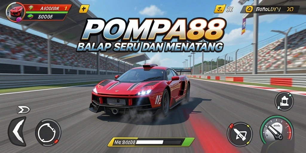 Screenshot POMPA88 menunjukkan aksi balap mendebarkan di lintasan.