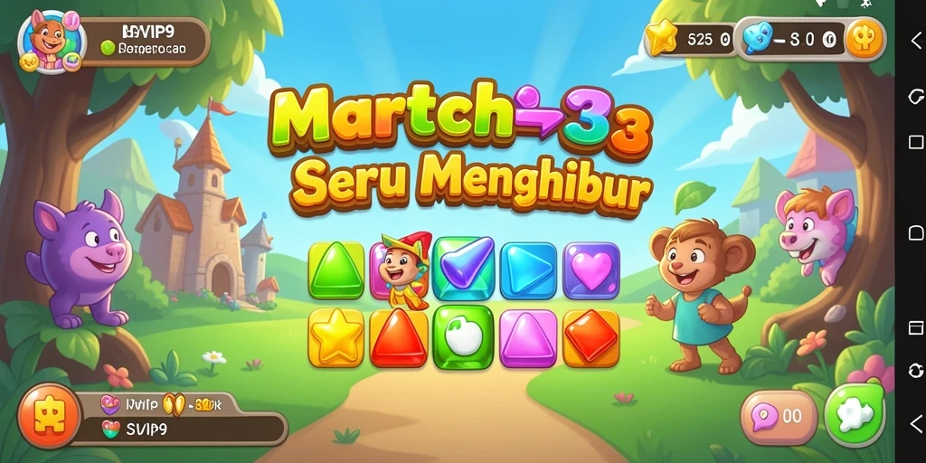 Tampilan seru gameplay SVIP9 dengan elemen Match-3 yang berwarna-warni.