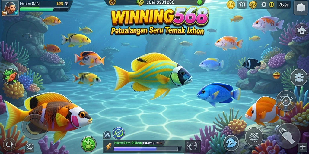 Screenshot gameplay seru WINNING568 dengan aksi Tembak Ikan yang dinamis.